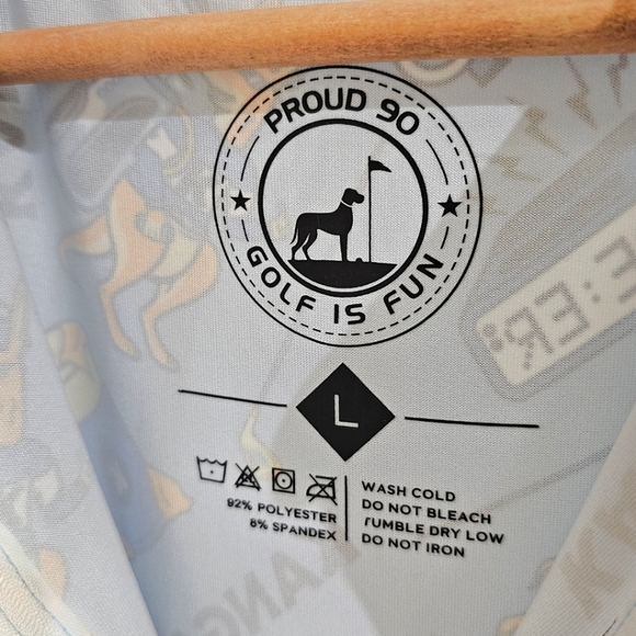 Proud 90 Sleeveless Zip Neck Kanga Beer Novelty Print Polo Blue Size Large Golf - Picture 10 of 10